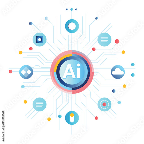 AI Data Network Technology Vector Icons Set Flat Style