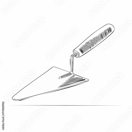 Continuous one line drawing of cement trowel, One line of cement trowel for brick. Worker tool concept continuous line art. Editable outline.