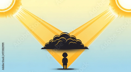 Child Protected from Dual Sun Rays by Cloud Shadow