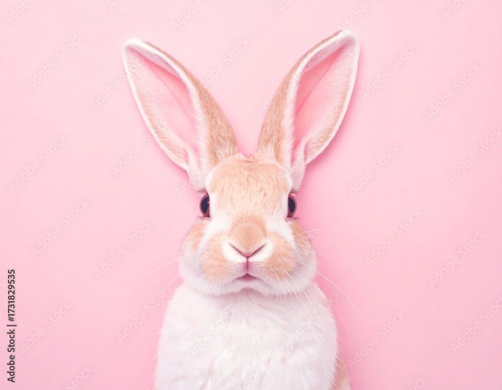 Fototapeta premium Cute bunny against a pink background