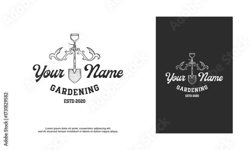 Vintage Retro Hand Draw Sketch Scoop Gardening logo template vector