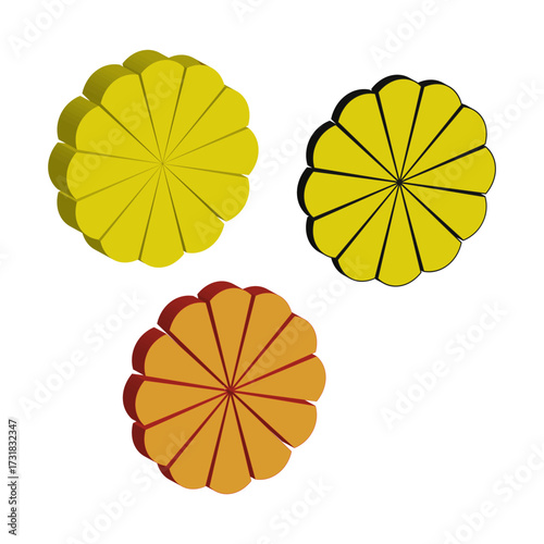 Vector citrus fruit. Orange and lemon. Abstract slice symbol. Summer food illustration.