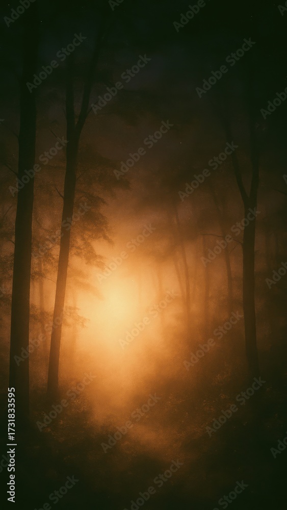Obraz premium Ethereal forest scene with mist and warm light mobile wallpaper