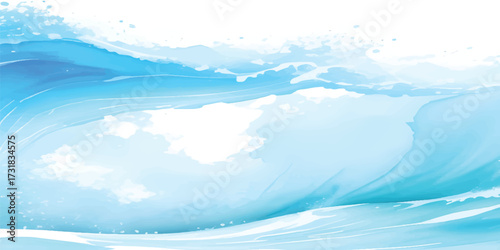 Blue Sea Wave with Energy and Foam Splash Motion Illustration for Ocean-Themed Backgrounds and Aquatic Design Templates