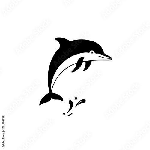 Dolphin. Dolphin simple black and white line art vector logo