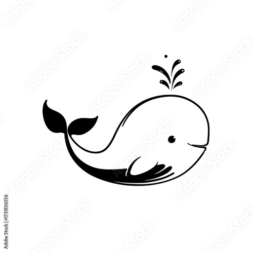 Beluga Whale. Beluga Whale simple black and white line art vector logo