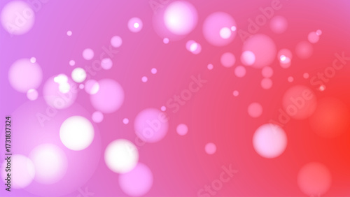 Vibrant abstract background with soft bokeh lights in shades of pink, purple, and red creates dreamy and cheerful atmosphere. blurred circles add depth and sense of whimsy