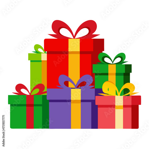 Vector illustration of a colorful assortment of gift boxes with ribbons and bows, isolated on a, perfect for celebrations and holidays