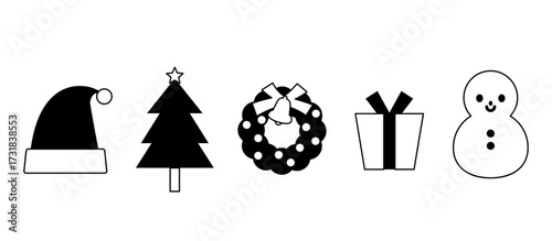 クリスマス用モノクロシンプルアイコンセット