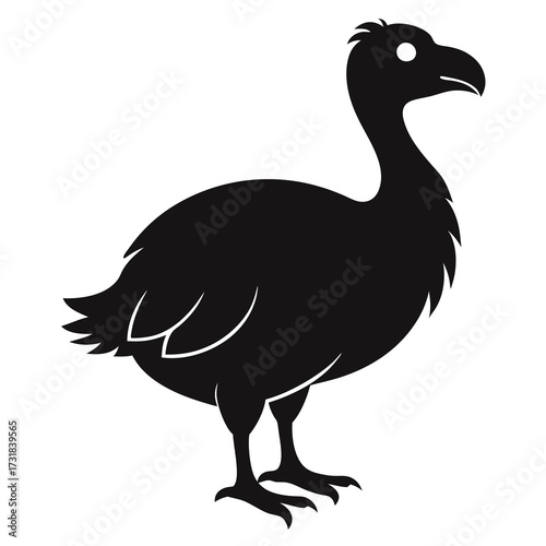 Vector illustration of black silhouette of a dodo bird standing