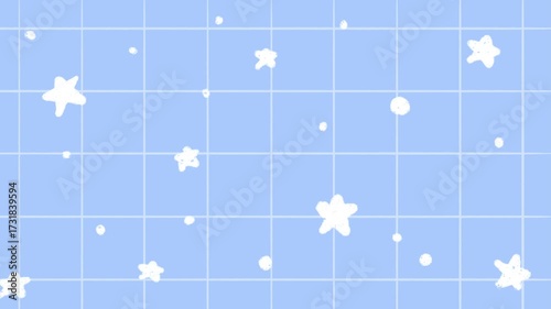 Blue checkered background with stars blinking. Aesthetic video background hand drawn animated 4k video.