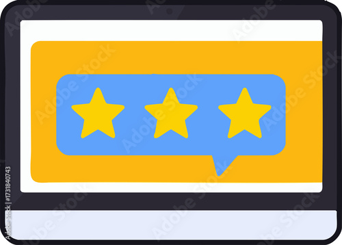 Online review screen with three yellow stars on feedback panel