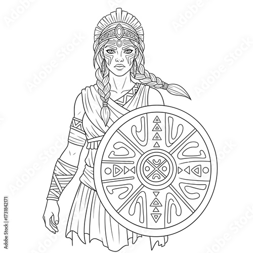 Determination and Courage Line Art Strong Ancient Amazonian Warrior Adult Coloring Page