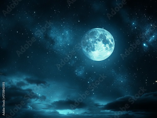 Wallpaper Mural Night sky, moon, stars, clouds Torontodigital.ca