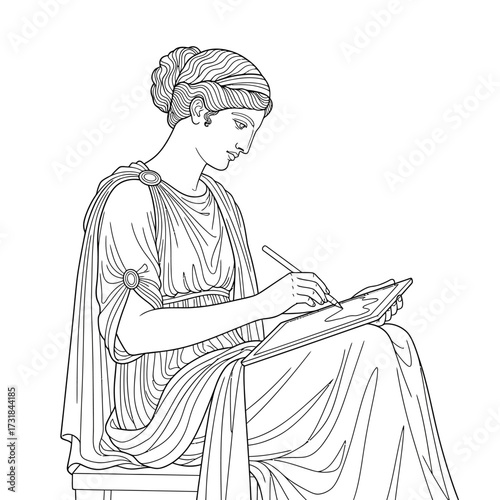 Thoughtful Ancient Hellenistic Scholar Line Art Intellect and Learning for Adults