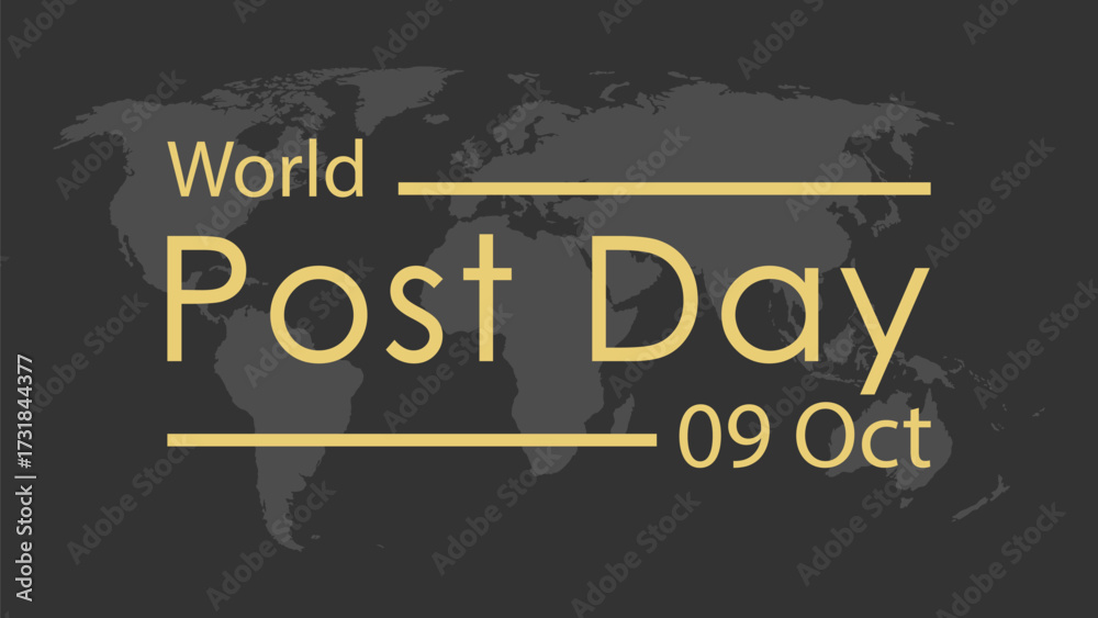 Obraz premium World Post Day. An inscription, banner, or splash screen in golden color on the background of a world map. A design element for the design of thematic material