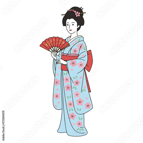 a geisha with an elegant traditional fan