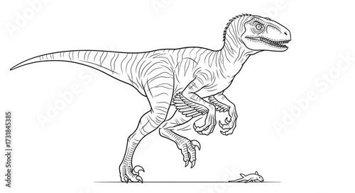 Dynamic and Simple Line Art Velociraptor Hunting Adult Prehistoric Coloring Fun