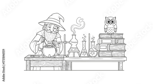 Alchemical Tools and Potions Whimsical Wizard's Lab Adult Fantasy Coloring Art