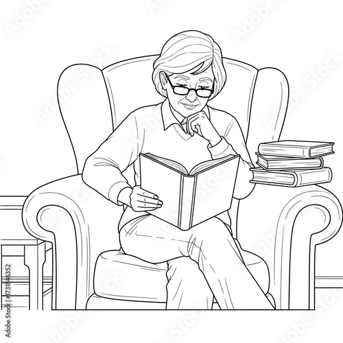 Continuous Knowledge Acquisition Thoughtful Reader Engrossed in a Book Line Art
