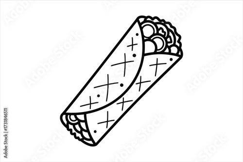 Vector art of hand drawn burrito line art illustration of a traditional mexican food perfect for menu design, restaurant branding, or foodrelated projects