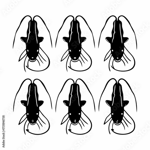 Six catfish swimming in different directions, vector illustration