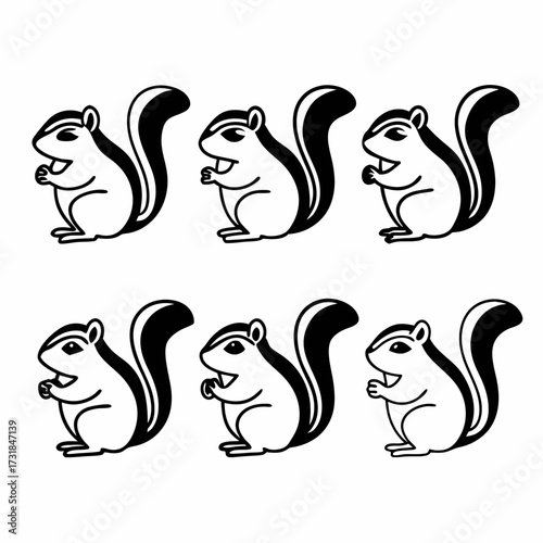 Collection of six cute cartoon chipmunk illustrations