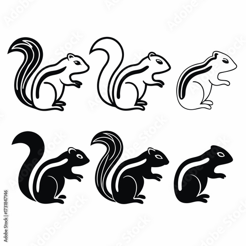 Collection of six cute cartoon chipmunk illustrations