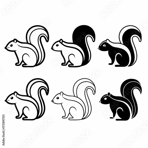 Collection of six cute cartoon chipmunk illustrations