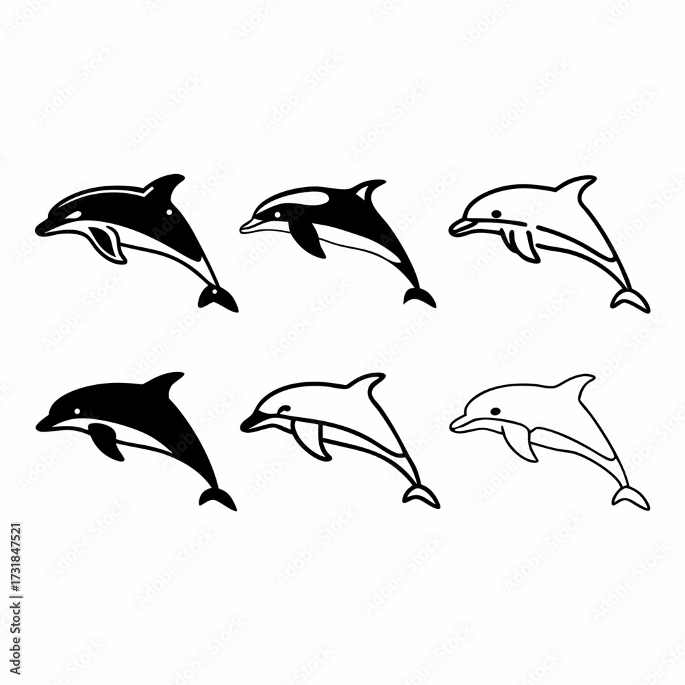 Fototapeta premium Illustration of dolphin in different poses vector art
