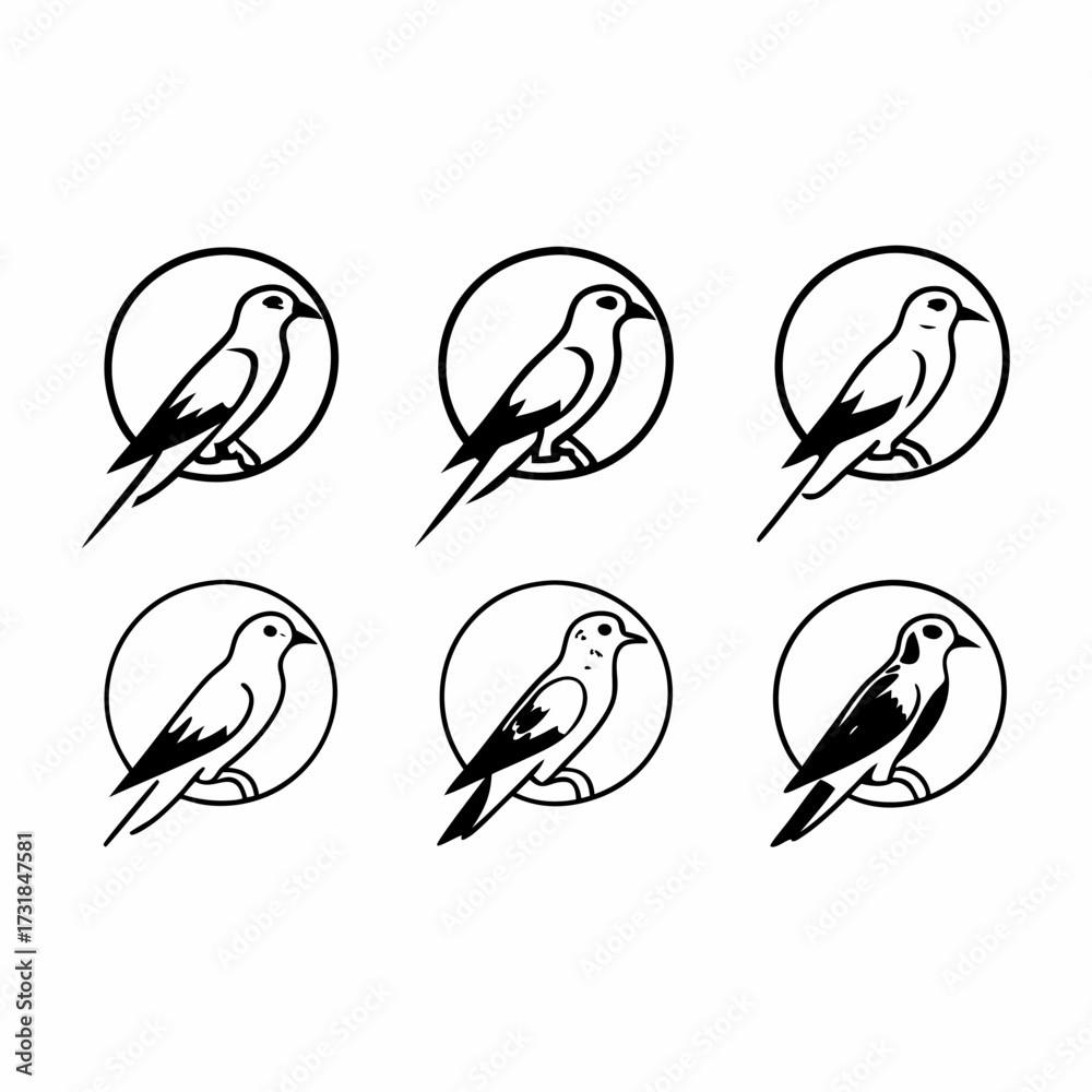Fototapeta premium Six swallows in a circle in a pattern, showcasing a simple and elegant design