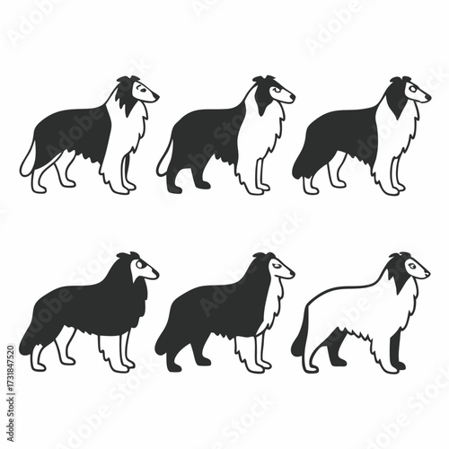 Rough collie vector set, dog breed clip art collection