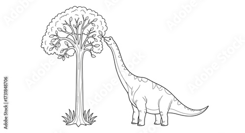 Brachiosaurus Reaching for Leaves Clean Line Art Adult Prehistoric Coloring Page