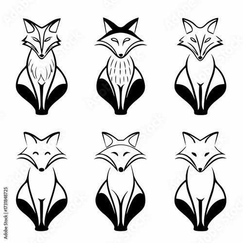 Six foxes in different designs foxes are sitting and looking forward