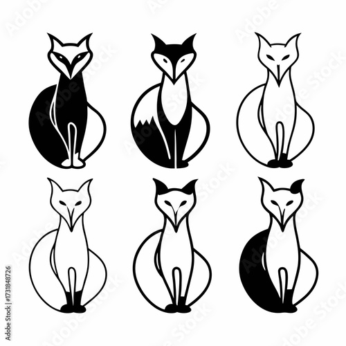 Six foxes in different designs foxes are sitting and looking forward