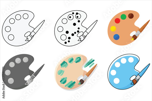 Vector art of various color palettes with paintbrushes, showcasing different color schemes and artistic styles for painting and creative expression
