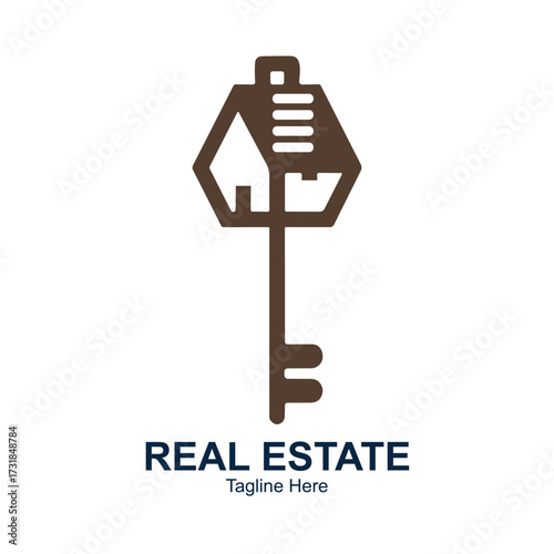 Illustration of a stylized house key logo, representing real estate and property ownership