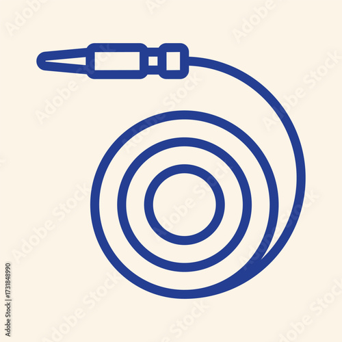 Sleek blue garden hose icon coiled neatly, ready for watering tasks and illustrating outdoor care concepts with modern simplicity