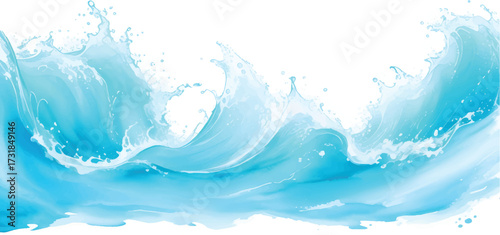 Blue Ocean Wave with Splashes of White Foam Fluid Water Illustration for Vibrant Marine Background and Abstract Summer Design