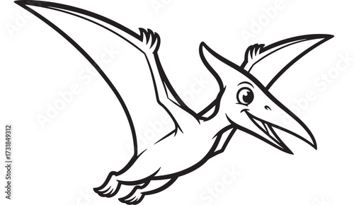 Cartoon pterodactyl flying a cute vector illustration for childrens books isolated on white background