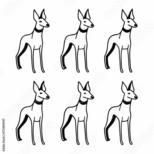 Six pharaoh hound dogs in a pattern, creating a visually appealing composition