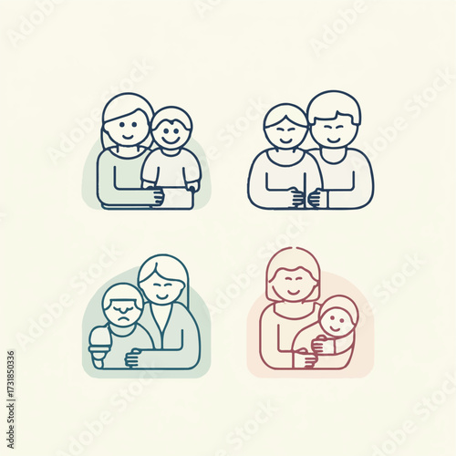 Family love and support illustration showing a parent embracing their child in different stages of life and emotions