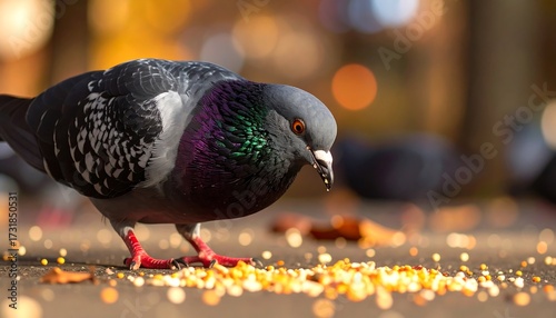 Close-up of a pigeon feeding