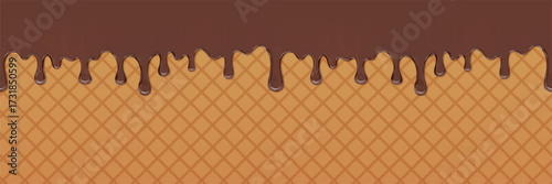 Wallpaper Mural 3D vector background with melted chocolate dripping over a waffle cone. Torontodigital.ca