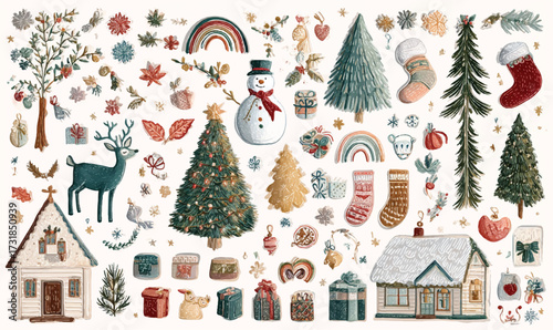Festive Christmas and Winter Holiday Watercolor Illustration with Decorative Elements for Seasonal Celebrations