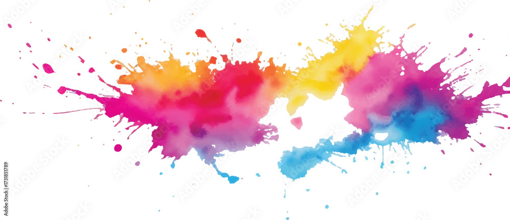 Fototapeta premium Colorful Rainbow Watercolor Splatter and Abstract Paint Stains with Bright Brush Strokes on White Isolated Background for Creative Modern Artwork