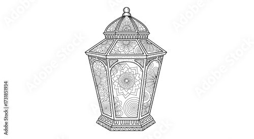 Calm Coloring Page Elegant Lantern with Intricate Zen Doodle Decorations Peaceful