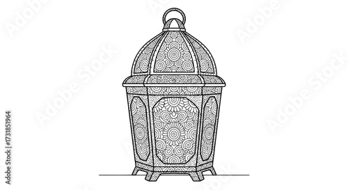 Elegant Lantern with Intricate Zen Doodle Decorations Calm Mindful Coloring Page