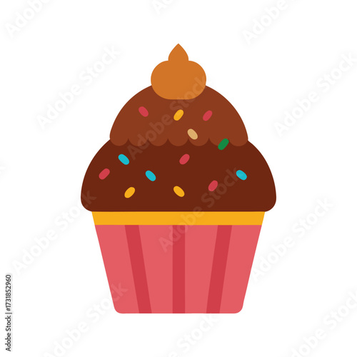 Cupcake with Chocolate Frosting and Sprinkles Vector