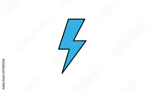 A simple graphic illustration of a light blue lightning bolt with a black outline on a white background.
